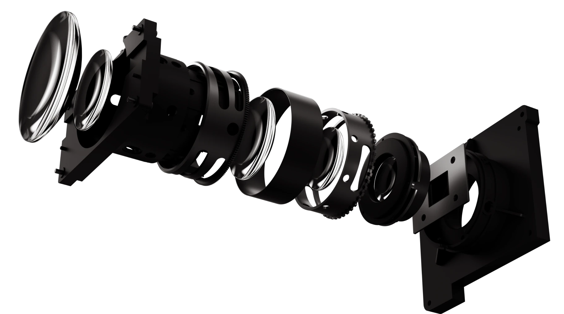 Exploded precision optical assembly